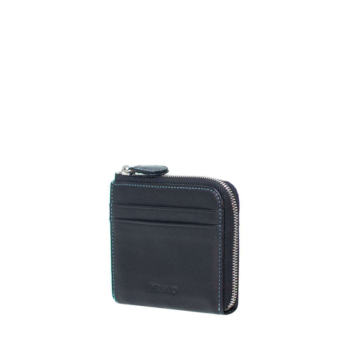 Pergalo Compact Leather Zip Around Card Holder - BLACK