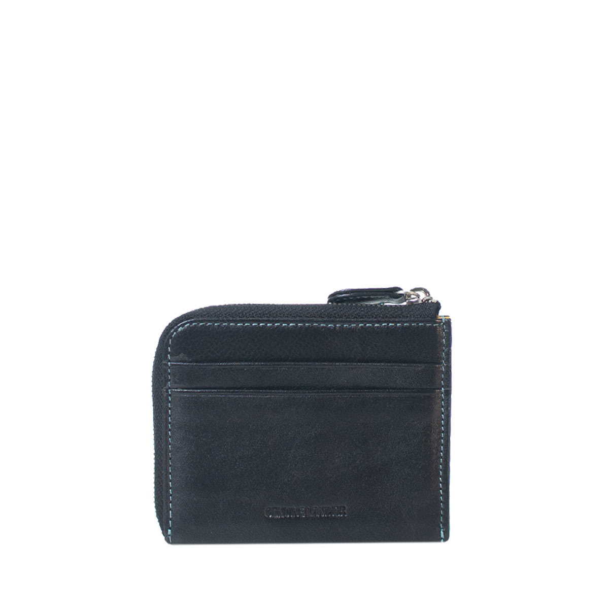 Pergalo Compact Leather Zip Around Card Holder - BLACK
