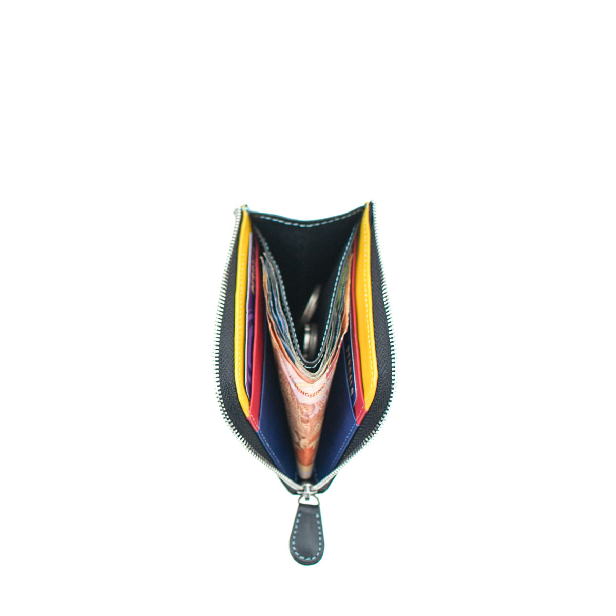 Pergalo Compact Leather Zip Around Card Holder - BLACK