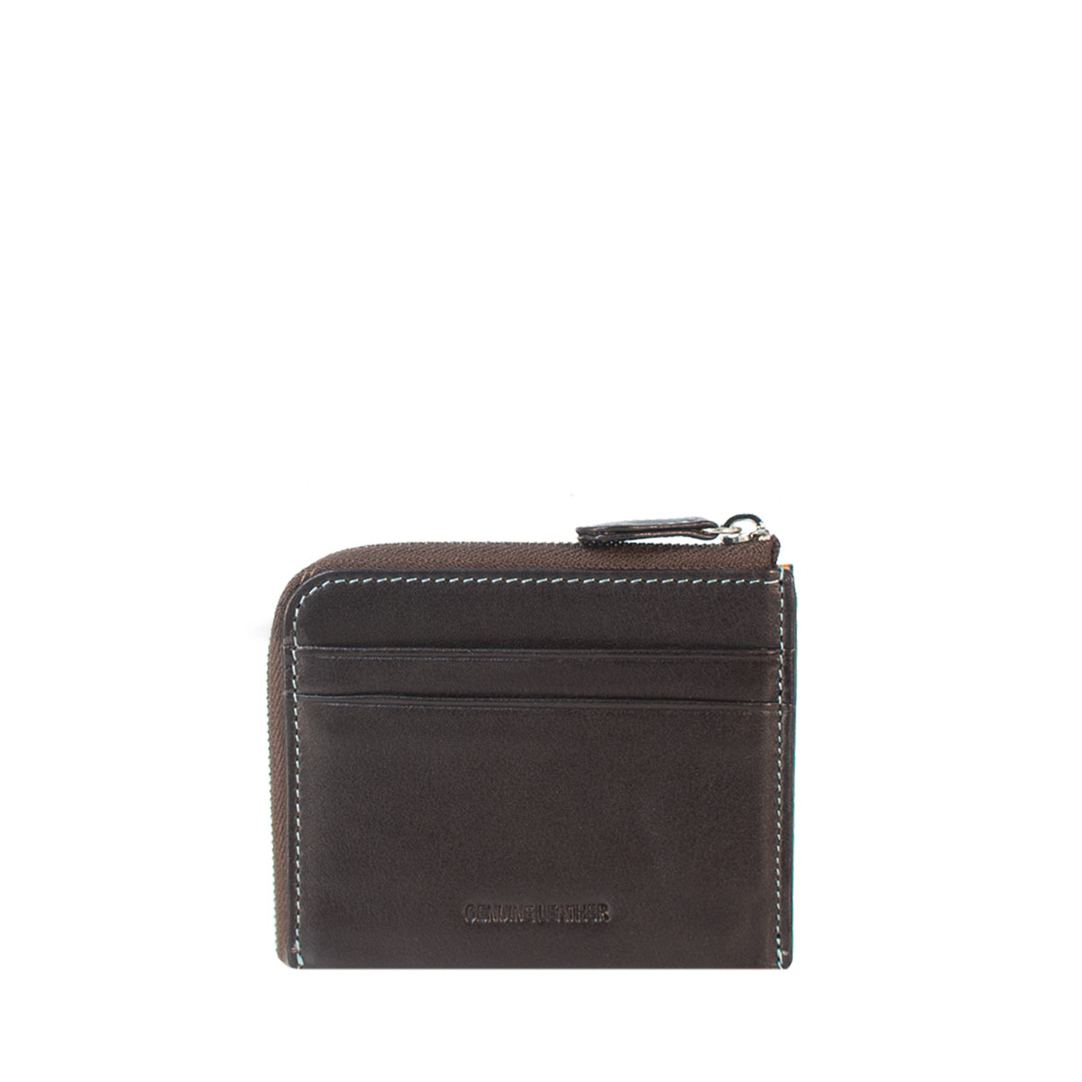 Pergalo Compact Leather Zip Around Card Holder - BROWN