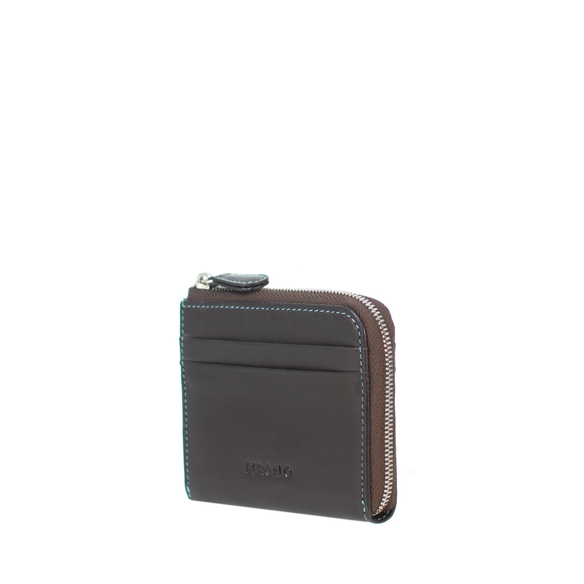 Pergalo Compact Leather Zip Around Card Holder - BROWN