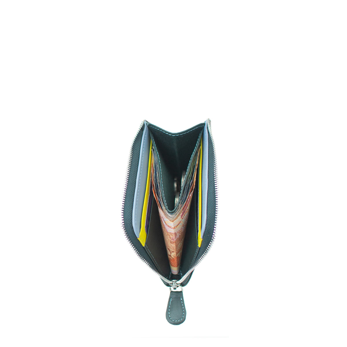 Leather Zip Around Card Holder - Teal